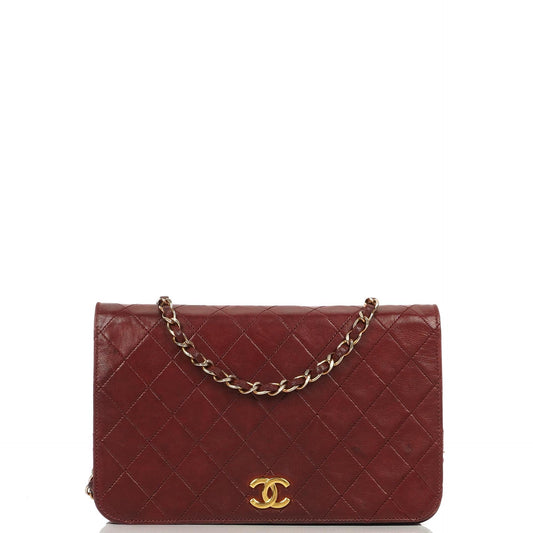 Chanel Classic Full Flap Bag, Burgunder gestepptes Lammleder, 24K Goldplattierte Hardware