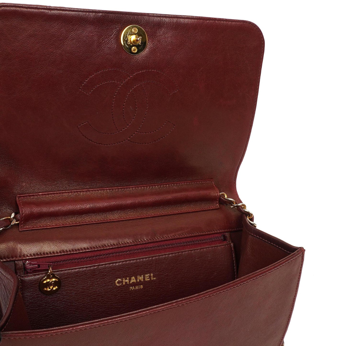 Chanel Classic Full Flap Bag, Burgunder gestepptes Lammleder, 24K Goldplattierte Hardware