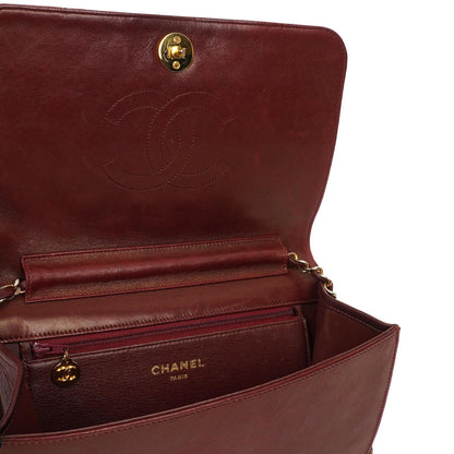 Chanel Classic Full Flap Bag, Burgunder gestepptes Lammleder, 24K Goldplattierte Hardware
