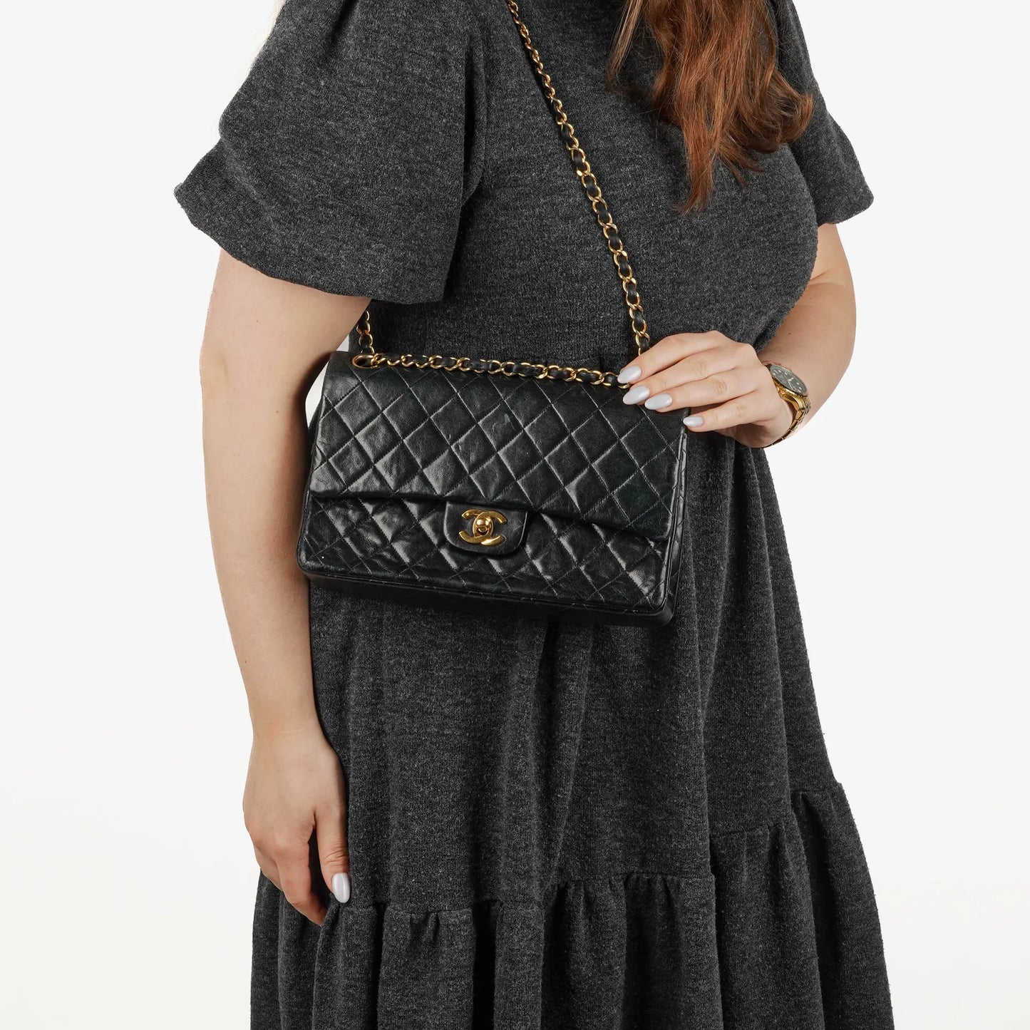 Chanel Classic Double Flap Tasche aus gestepptem Lammleder mit 24K vergoldeten Beschlägen