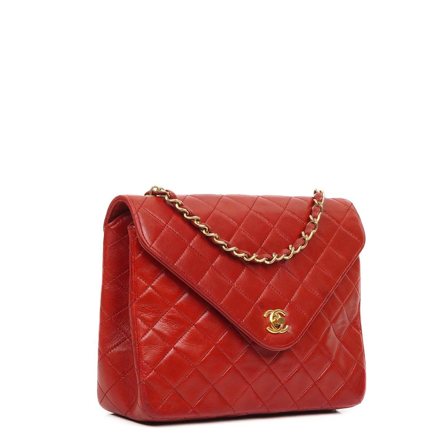 Chanel Classic Envelope Flap Bag Gequiltetes Lammleder Rot mit 24K Vergoldeter Hardware