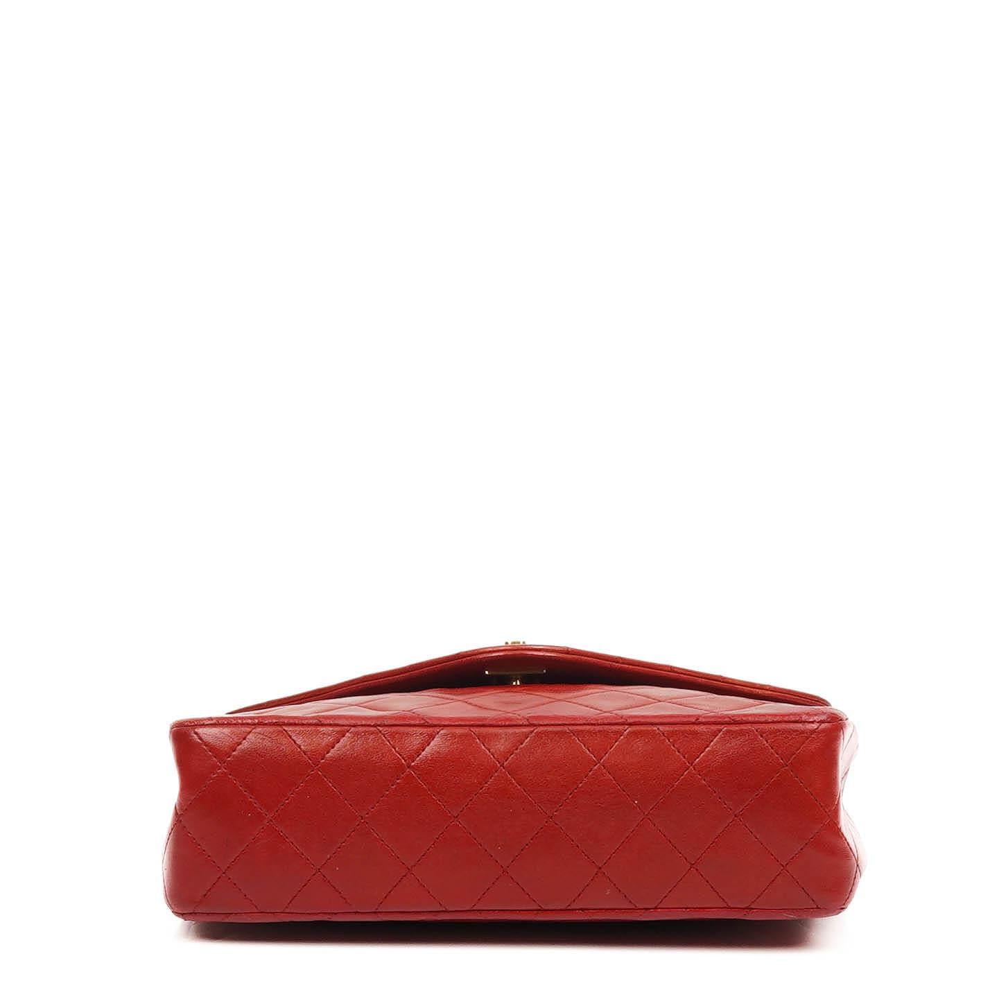 Chanel Classic Envelope Flap Bag Gequiltetes Lammleder Rot mit 24K Vergoldeter Hardware