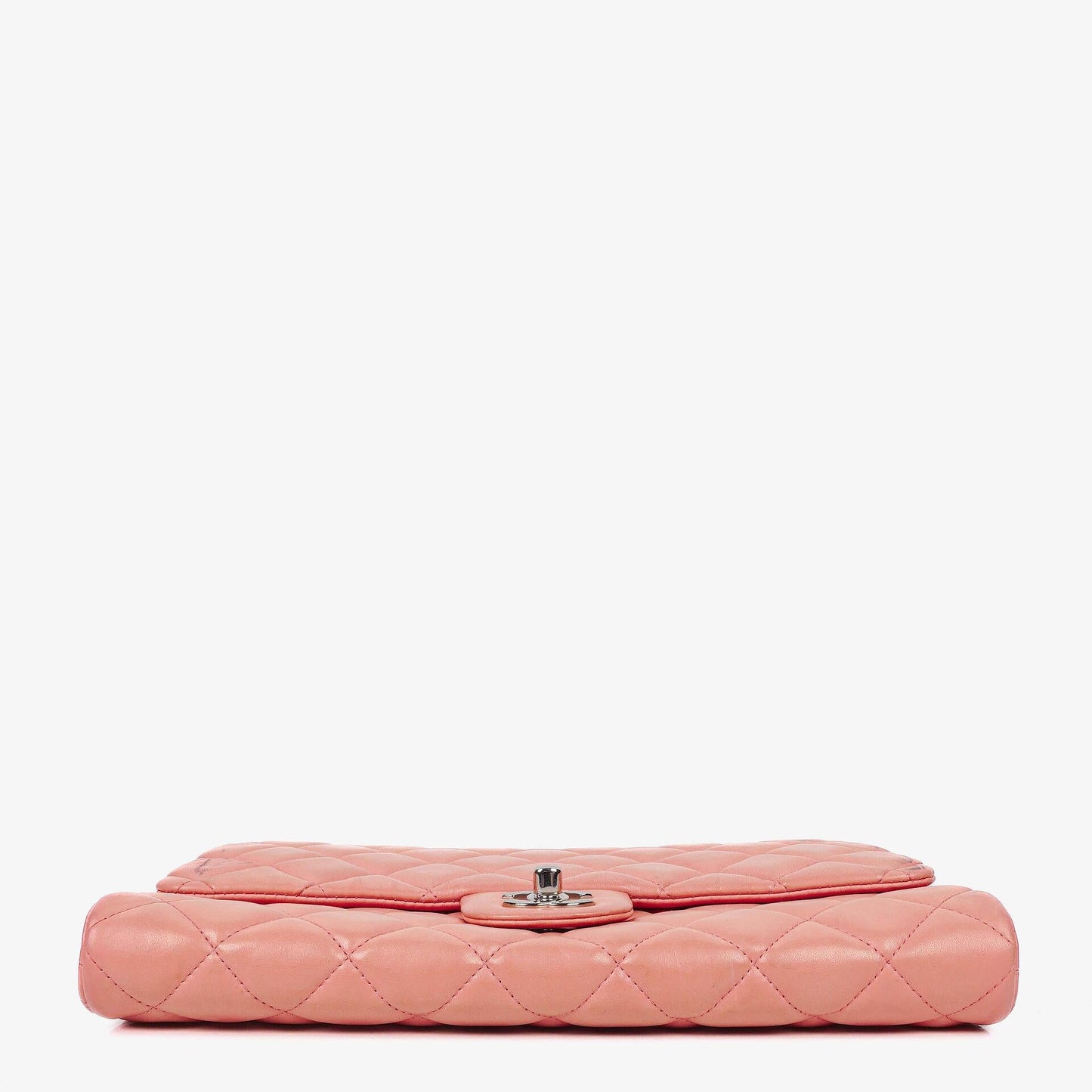 Chanel Classic Flap Clutch mit Kette aus gestepptem Leder und silberfarbener Hardware