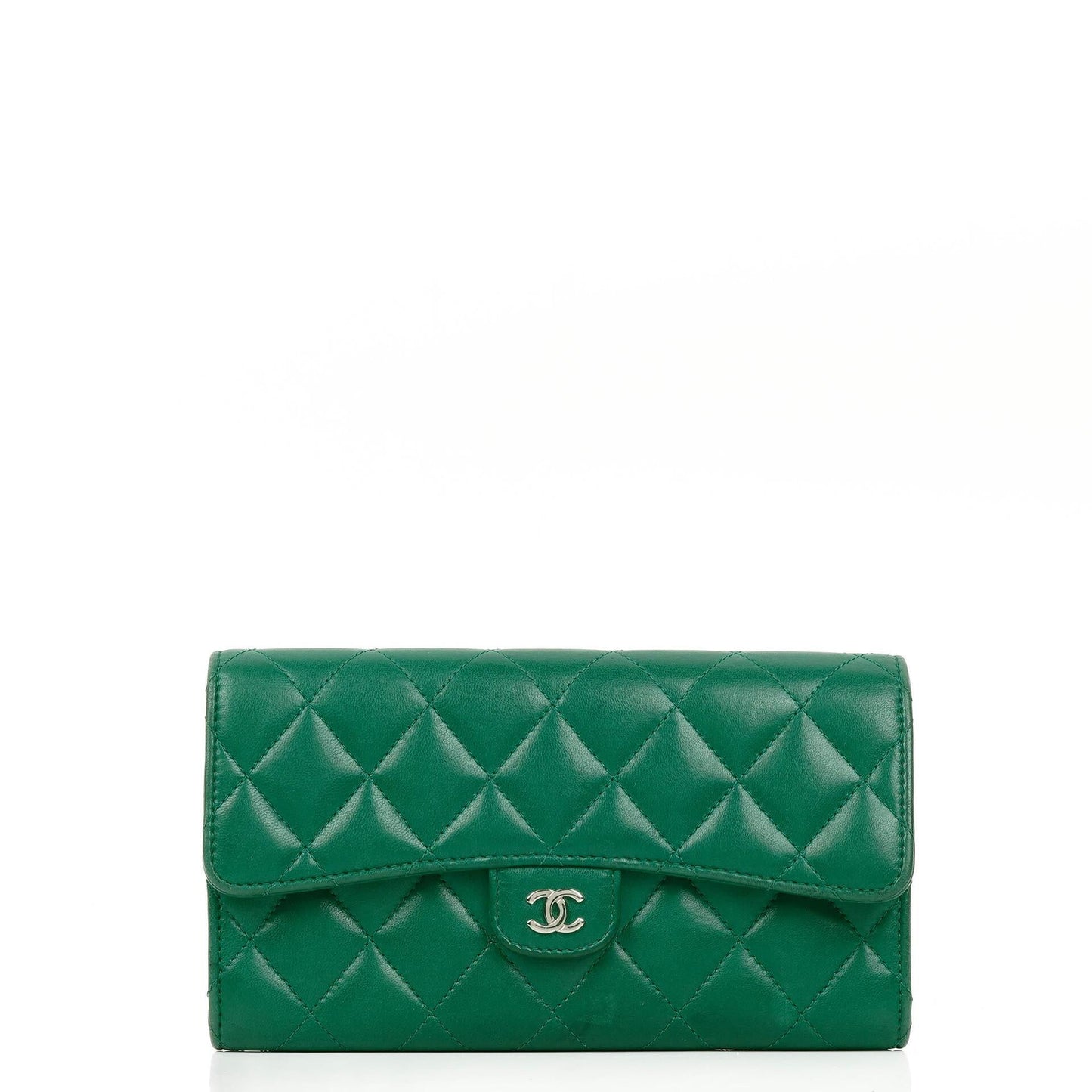 Chanel Classic Flap Lange Geldbörse, Grün gestepptes Leder