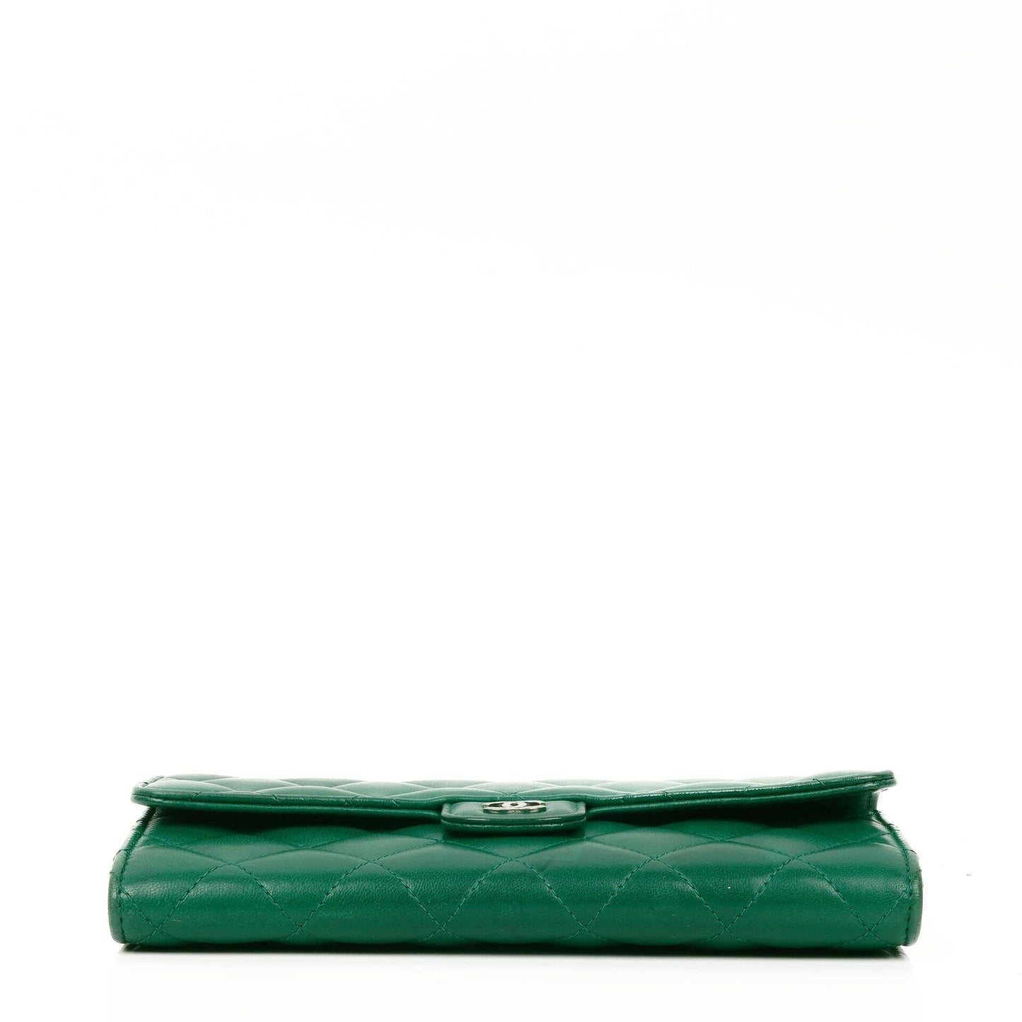 Chanel Classic Flap Lange Geldbörse, Grün gestepptes Leder