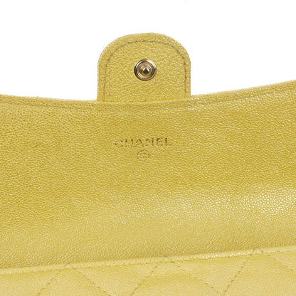 Chanel Classic Flap Geldbörse Petite Maroquinerie aus metallic-gelbem gestepptem Caviar-Leder