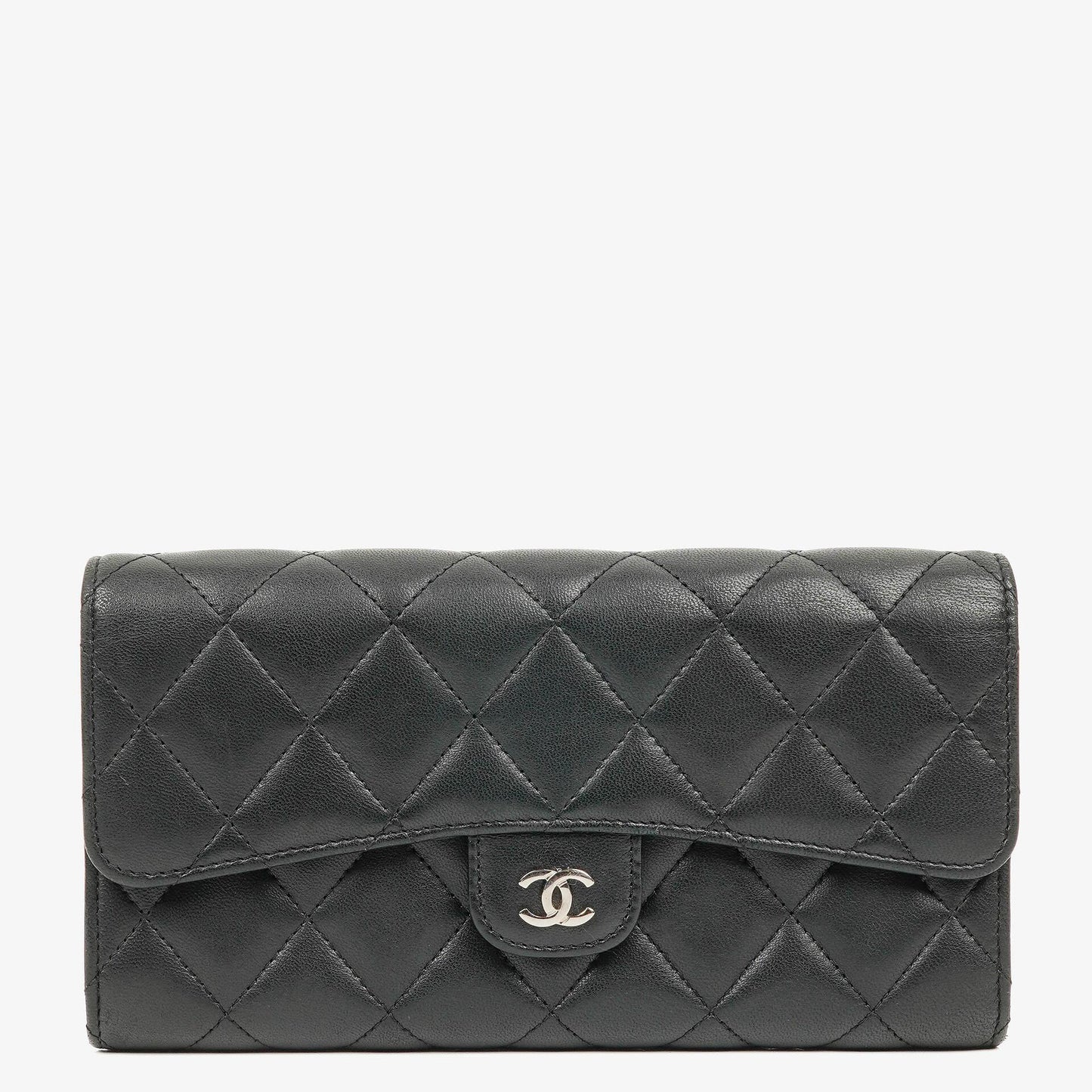 Chanel Classic Flap Geldbörse Schwarz Lammleder Steppung