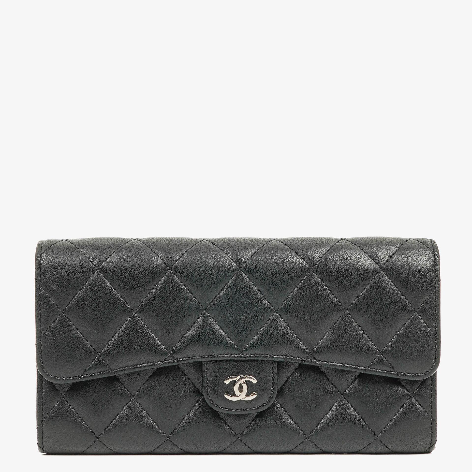 Chanel Classic Flap Geldbörse Schwarz Lammleder Steppung