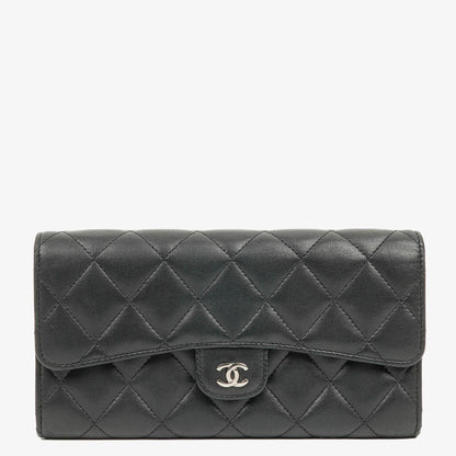 Chanel Classic Flap Geldbörse Schwarz Lammleder Steppung