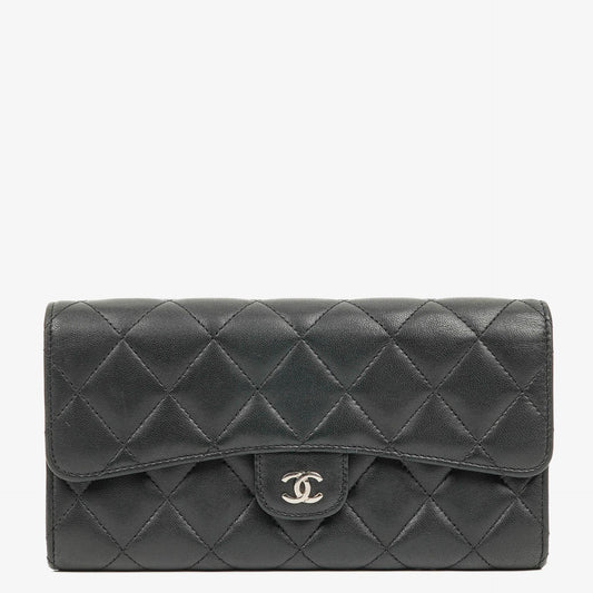 Chanel Classic Flap Geldbörse Schwarz Lammleder Steppung