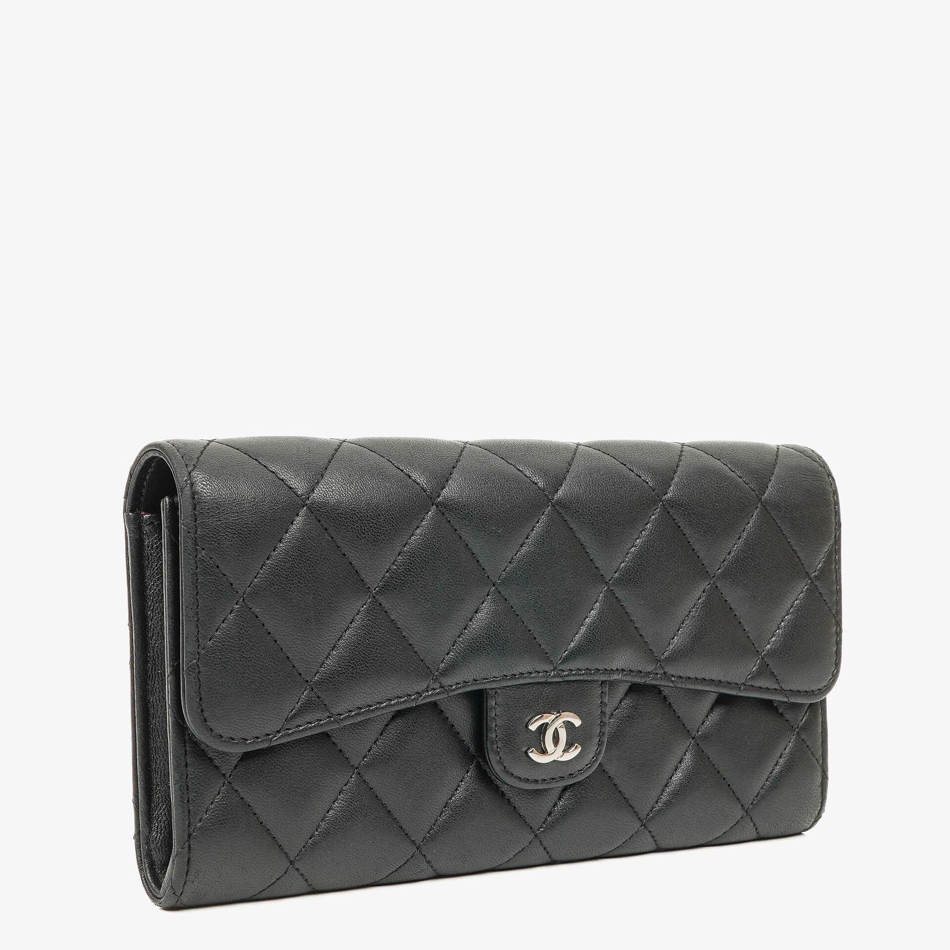 Chanel Classic Flap Geldbörse Schwarz Lammleder Steppung