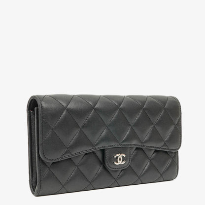 Chanel Classic Flap Geldbörse Schwarz Lammleder Steppung