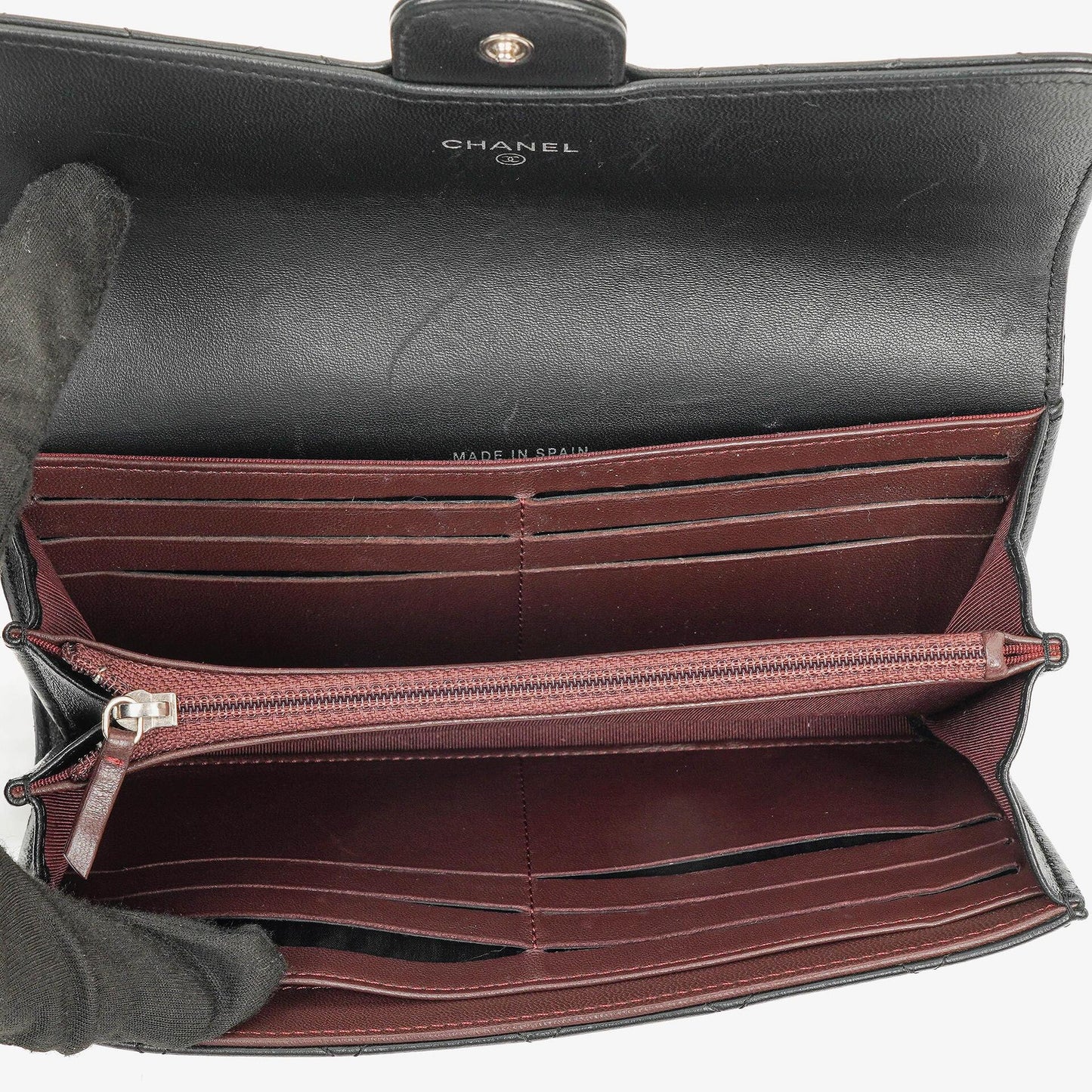 Chanel Classic Flap Geldbörse Schwarz Lammleder Steppung