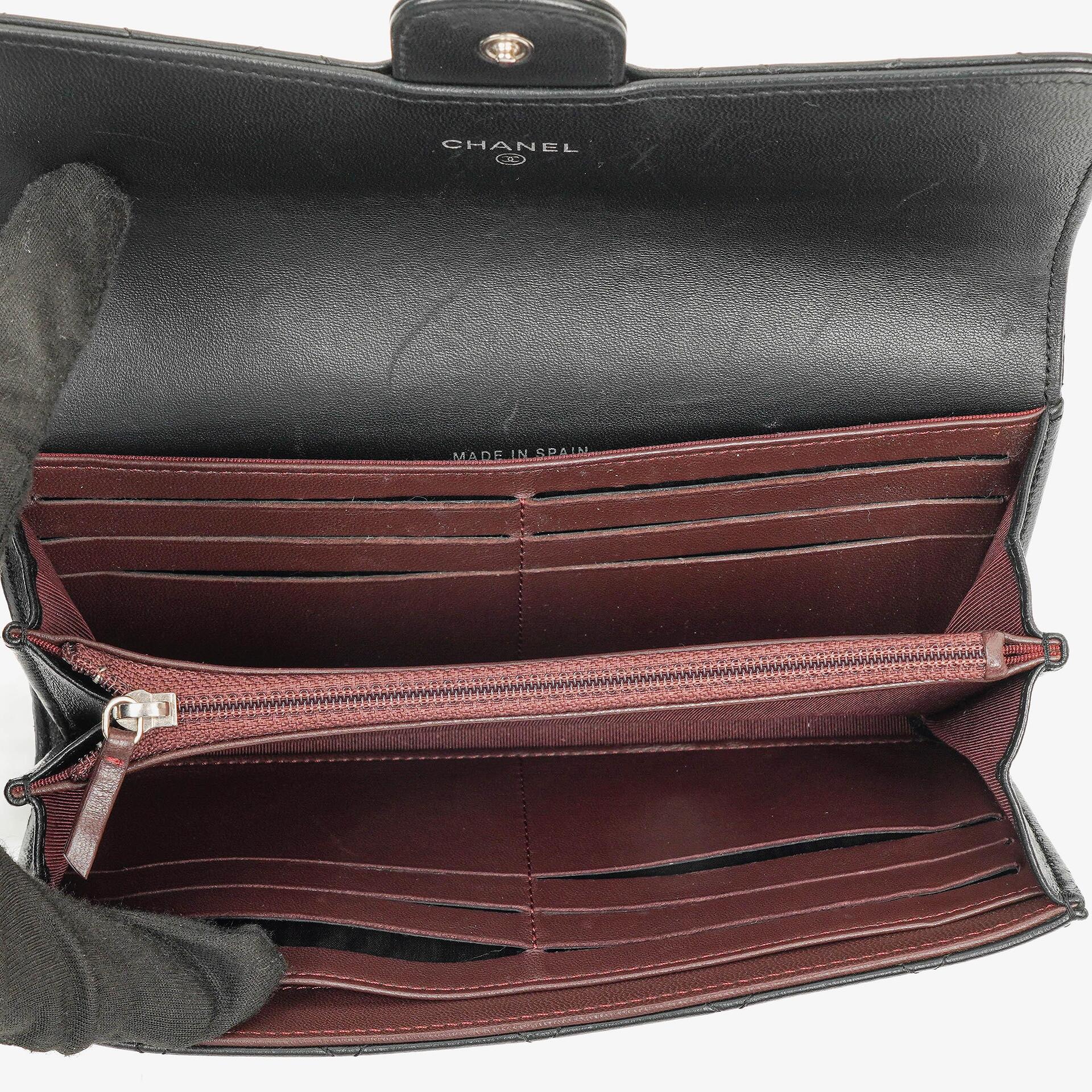 Chanel Classic Flap Geldbörse Schwarz Lammleder Steppung