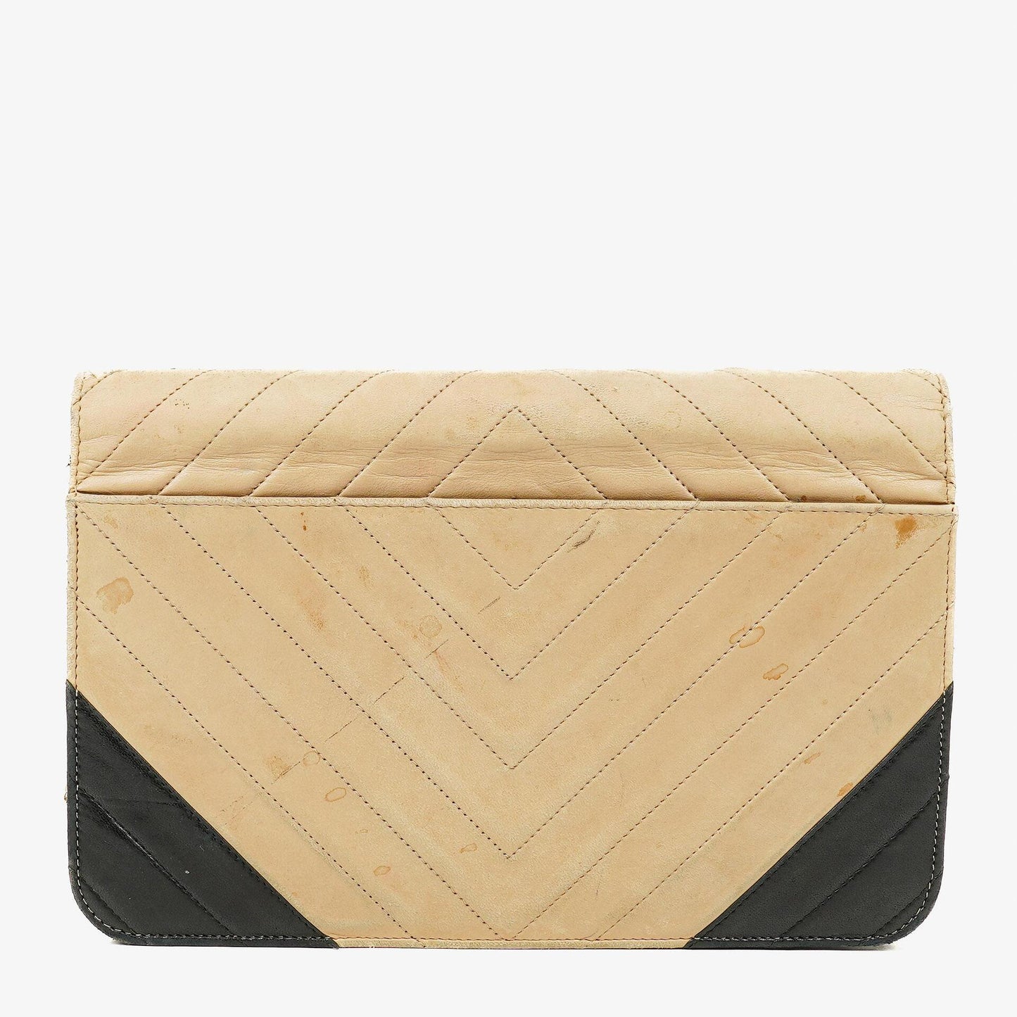 CHANEL Classic Full Flap Tasche aus beigem Leder mit Chevron-Steppung und 24K vergoldeter Hardware