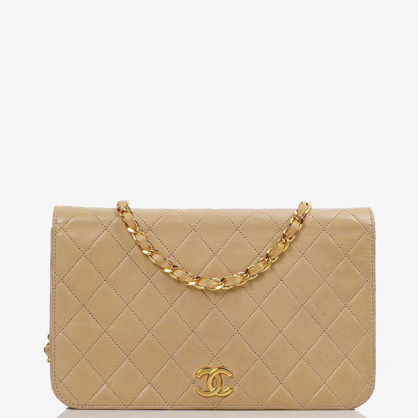 Chanel Classic Vollklapptasche Beige Gequiltetes Lammleder 24K Goldbeschichtetes Hardware