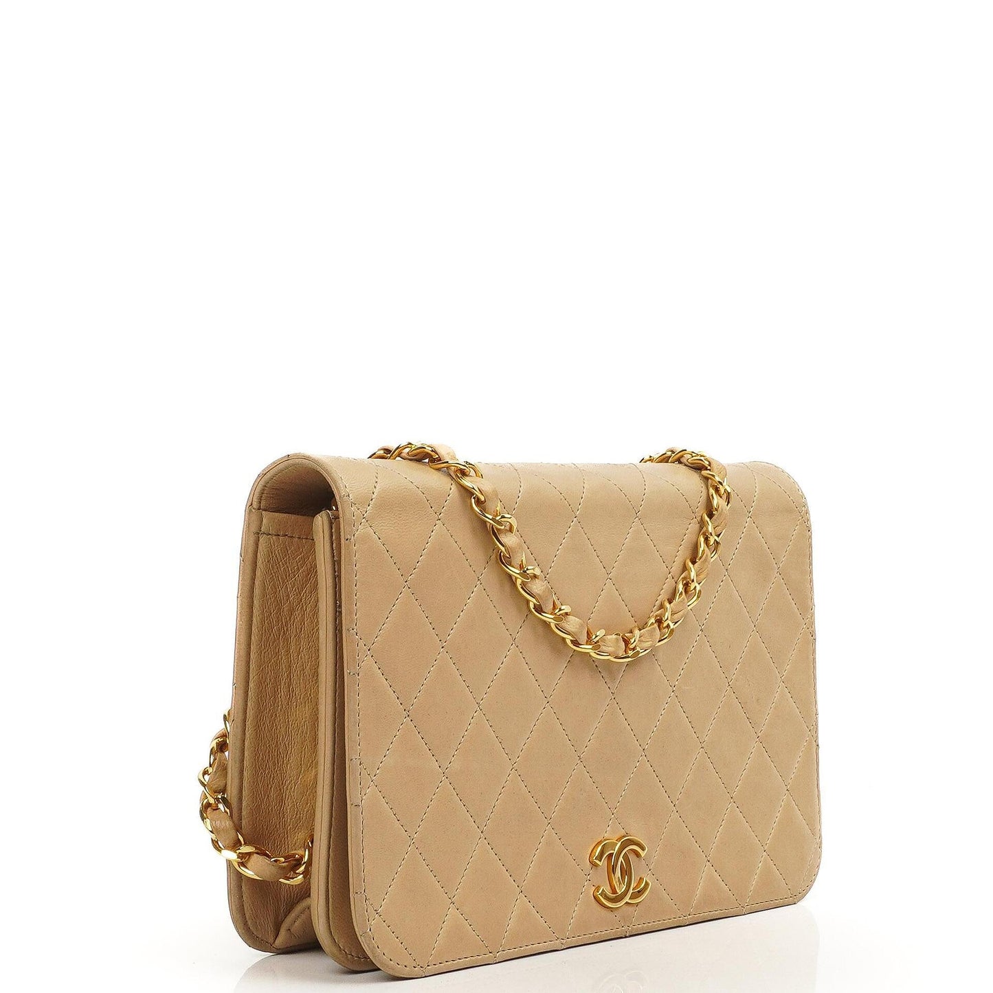 Chanel Classic Vollklapptasche Beige Gequiltetes Lammleder 24K Goldbeschichtetes Hardware