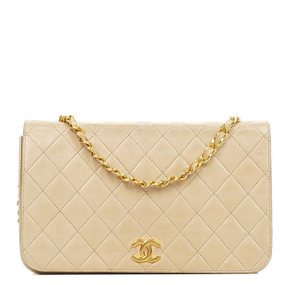 Chanel Classic Vollklapptasche Beige Gequiltetes Lammleder 24K Goldbeschichtetes Hardware