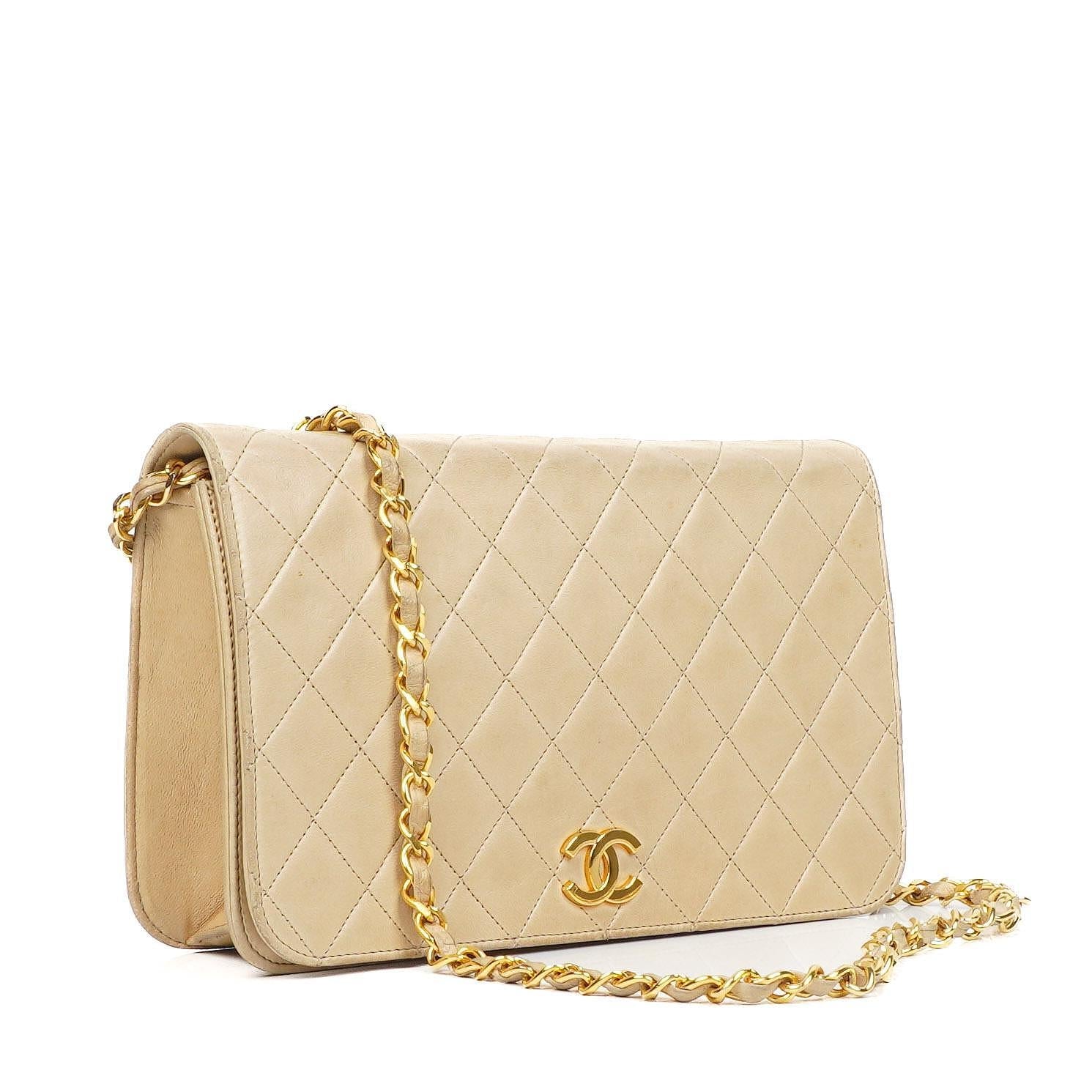 Chanel Classic Vollklapptasche Beige Gequiltetes Lammleder 24K Goldbeschichtetes Hardware