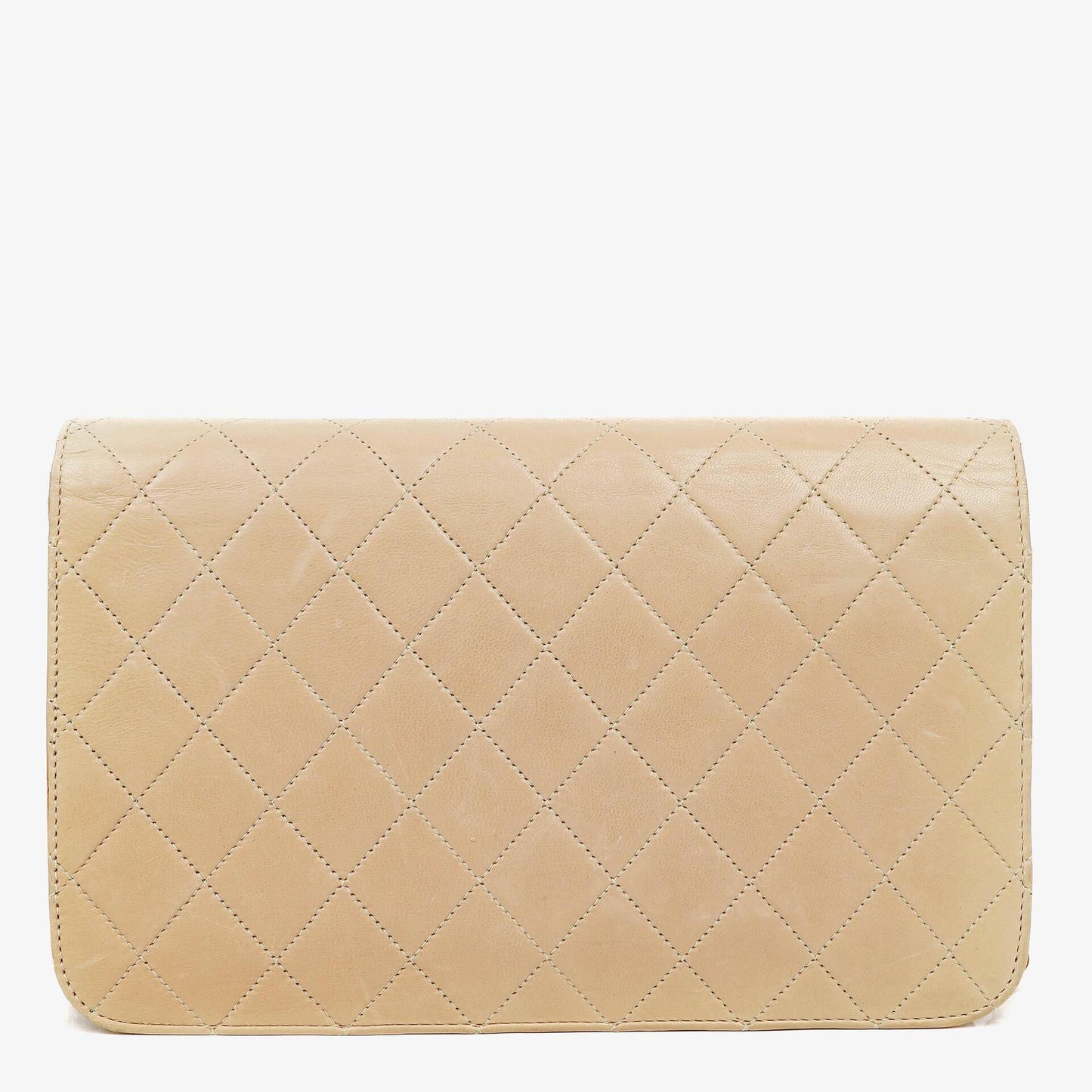 Chanel Classic Full Flap Tasche aus beigem gestepptem Lammleder mit 24K vergoldeter Hardware