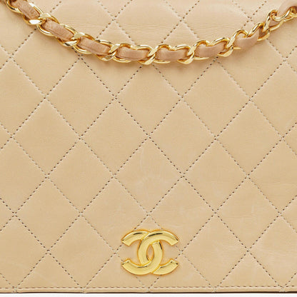 Chanel Classic Full Flap Tasche aus beigem gestepptem Lammleder mit 24K vergoldeter Hardware