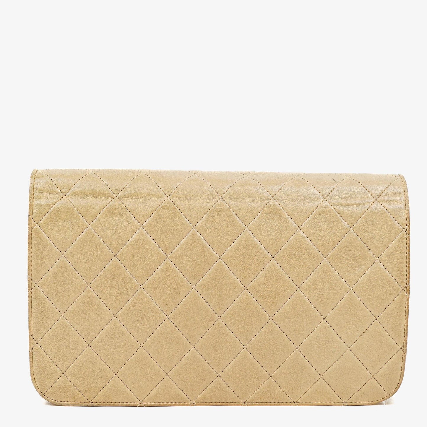 Chanel Classic Full Flap Tasche aus beigem gestepptem Lammleder mit 24K vergoldeter Hardware