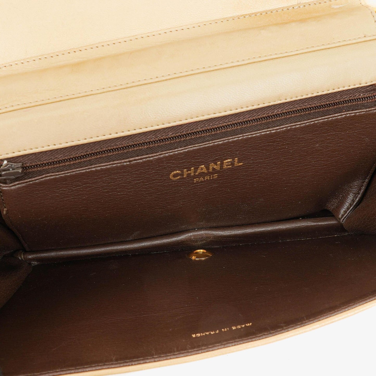 Chanel Classic Full Flap Tasche aus beigem gestepptem Lammleder mit 24K vergoldeter Hardware
