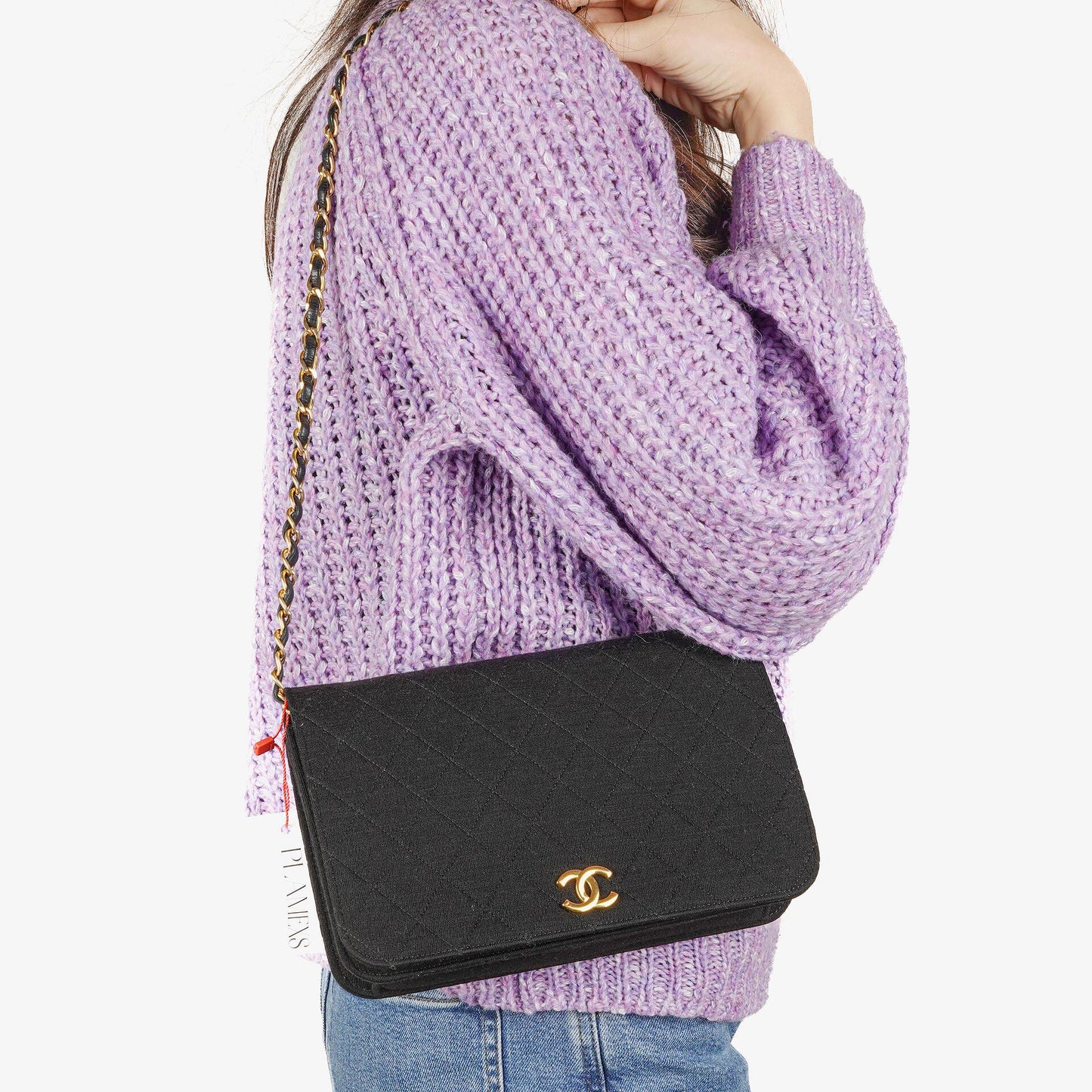 Chanel Classic Full Flap Tasche aus schwarzem gestepptem Jersey und Leder mit 24K vergoldeten Beschlägen, 1986-1988