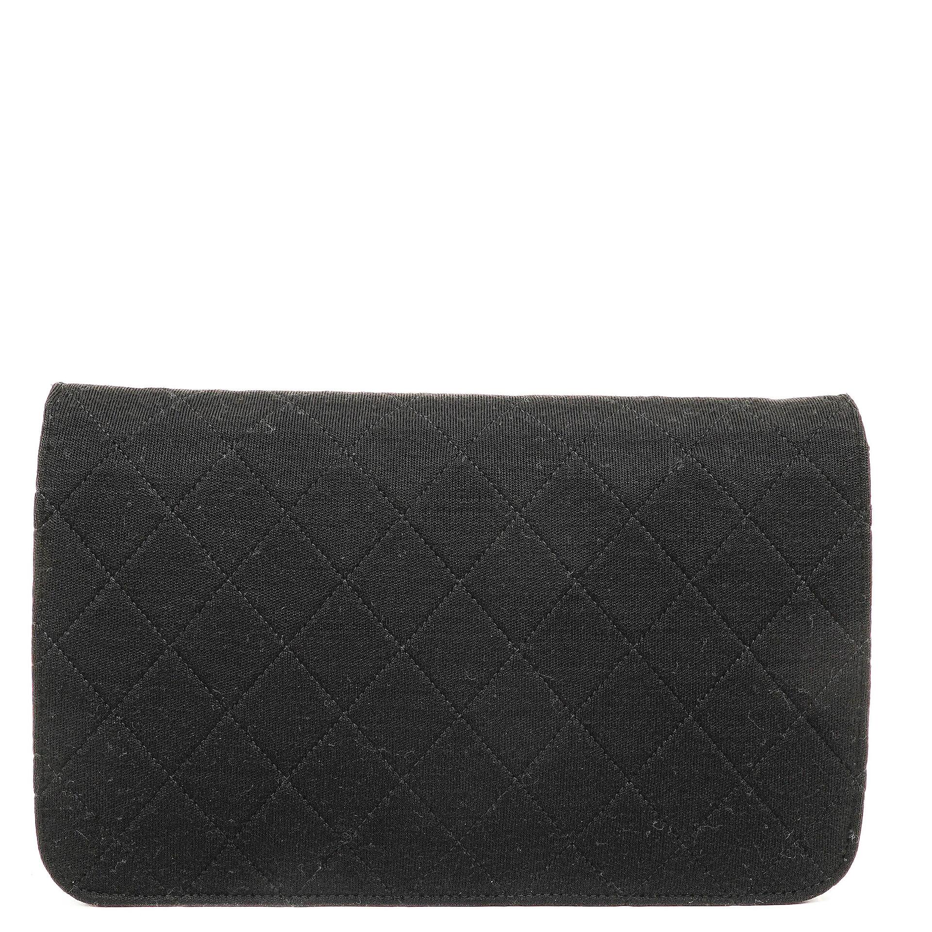 Chanel Classic Full Flap Tasche aus schwarzem gestepptem Jersey und Leder mit 24K vergoldeten Beschlägen, 1986-1988