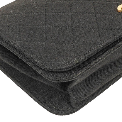 Chanel Classic Full Flap Tasche aus schwarzem gestepptem Jersey und Leder mit 24K vergoldeten Beschlägen, 1986-1988