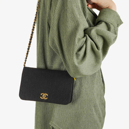 Chanel Klassische Full Flap Tasche Schwarz Gepolsterter Jersey und Leder 24K Vergoldete Beschläge