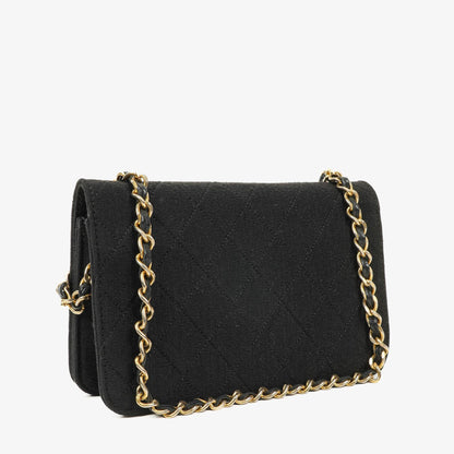 Chanel Klassische Full Flap Tasche Schwarz Gepolsterter Jersey und Leder 24K Vergoldete Beschläge