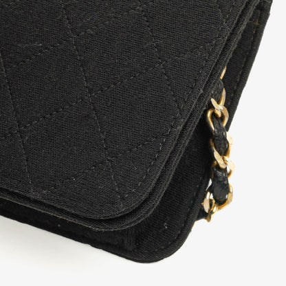 Chanel Klassische Full Flap Tasche Schwarz Gepolsterter Jersey und Leder 24K Vergoldete Beschläge