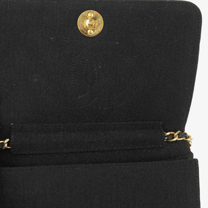Chanel Klassische Full Flap Tasche Schwarz Gepolsterter Jersey und Leder 24K Vergoldete Beschläge