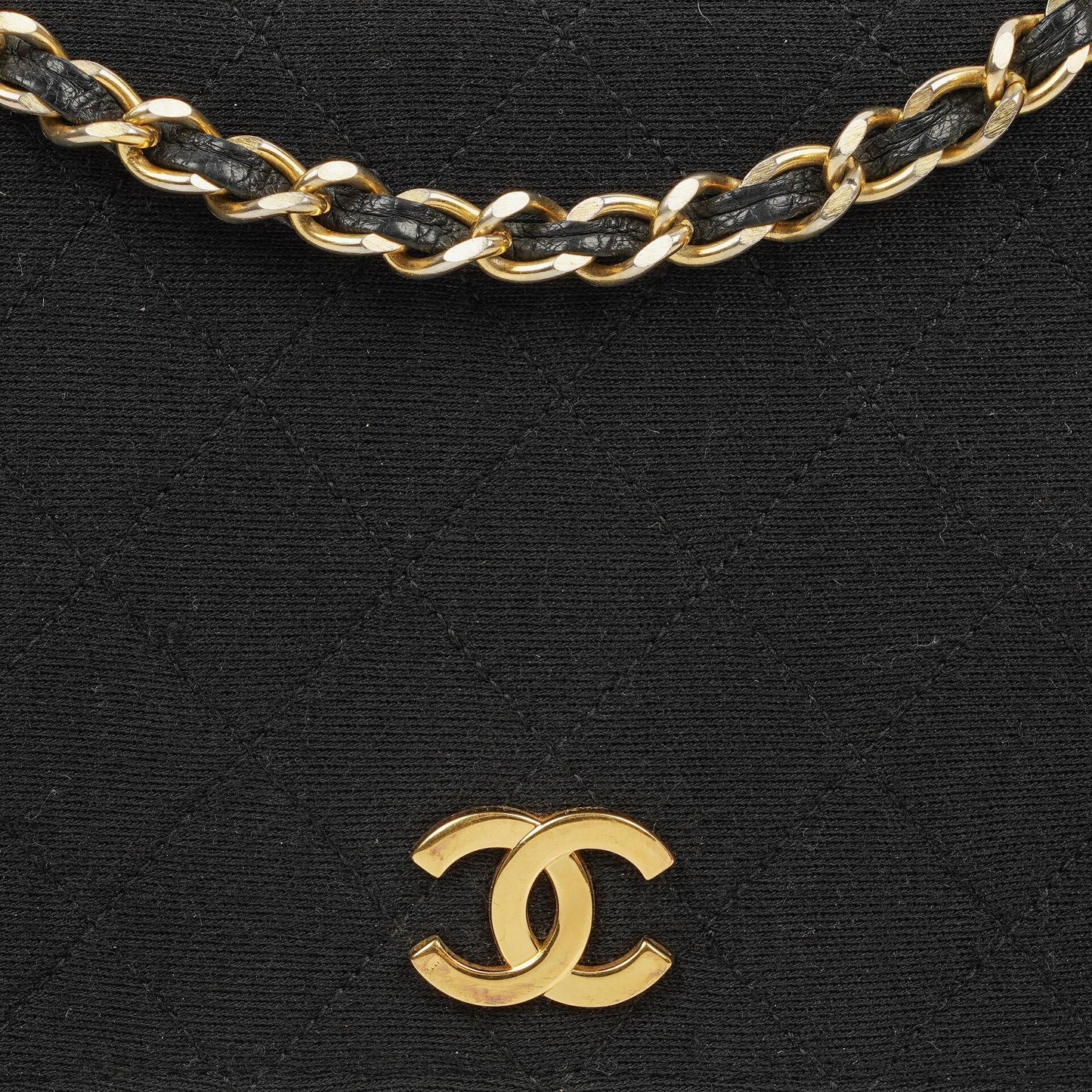 Chanel Klassische Full Flap Tasche Schwarz Gepolsterter Jersey und Leder 24K Vergoldete Beschläge