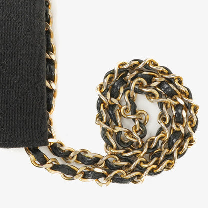 Chanel Klassische Full Flap Tasche Schwarz Gepolsterter Jersey und Leder 24K Vergoldete Beschläge