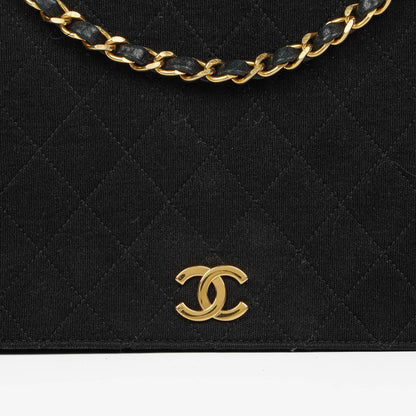 Chanel Classic Full Flap Tasche aus schwarzem gestepptem Jersey und Leder mit 24K vergoldeten Beschlägen
