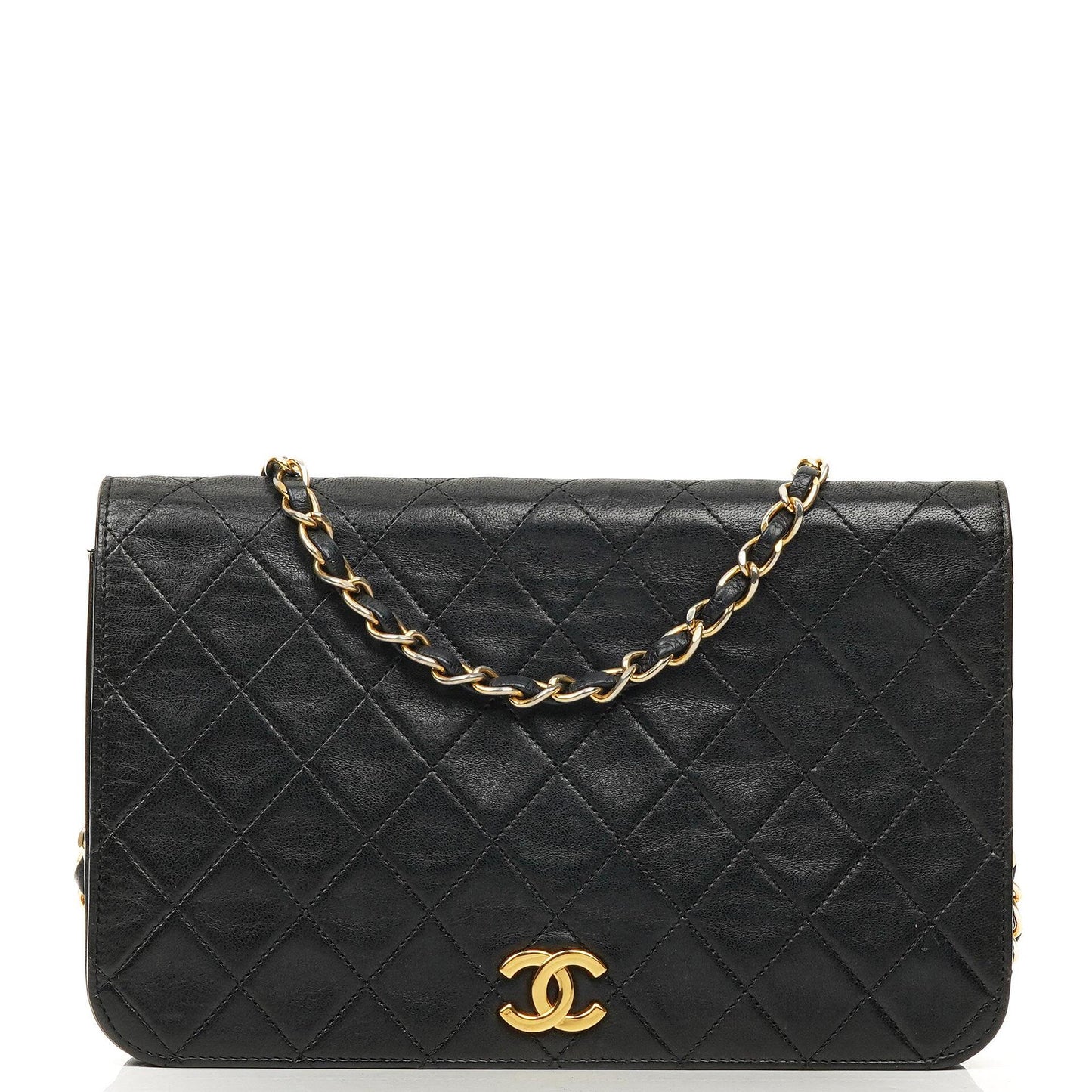 Chanel Classic Full Flap Tasche Schwarz Stepp-Lammleder 24K vergoldete Beschläge