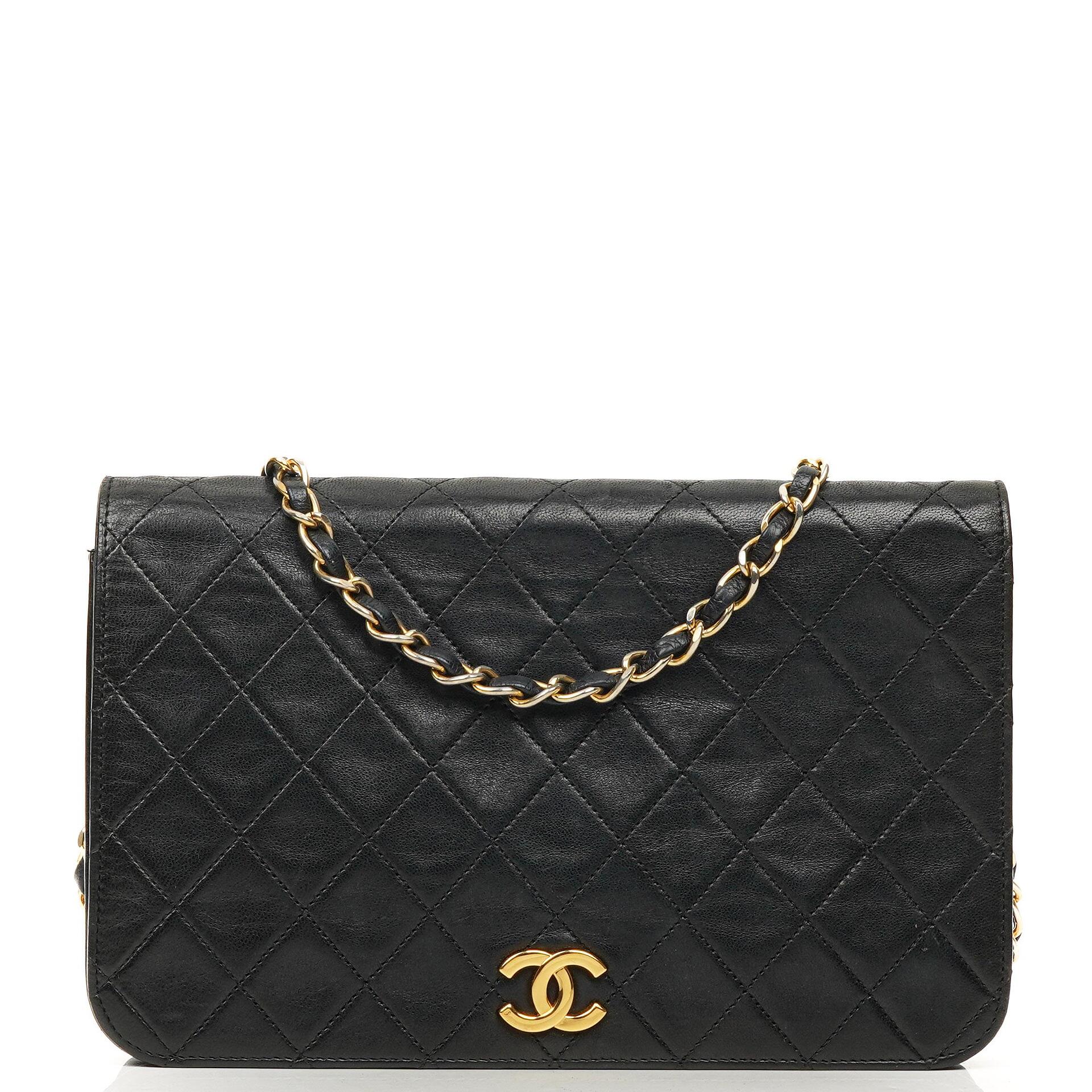 Chanel Classic Full Flap Tasche Schwarz Stepp-Lammleder 24K vergoldete Beschläge