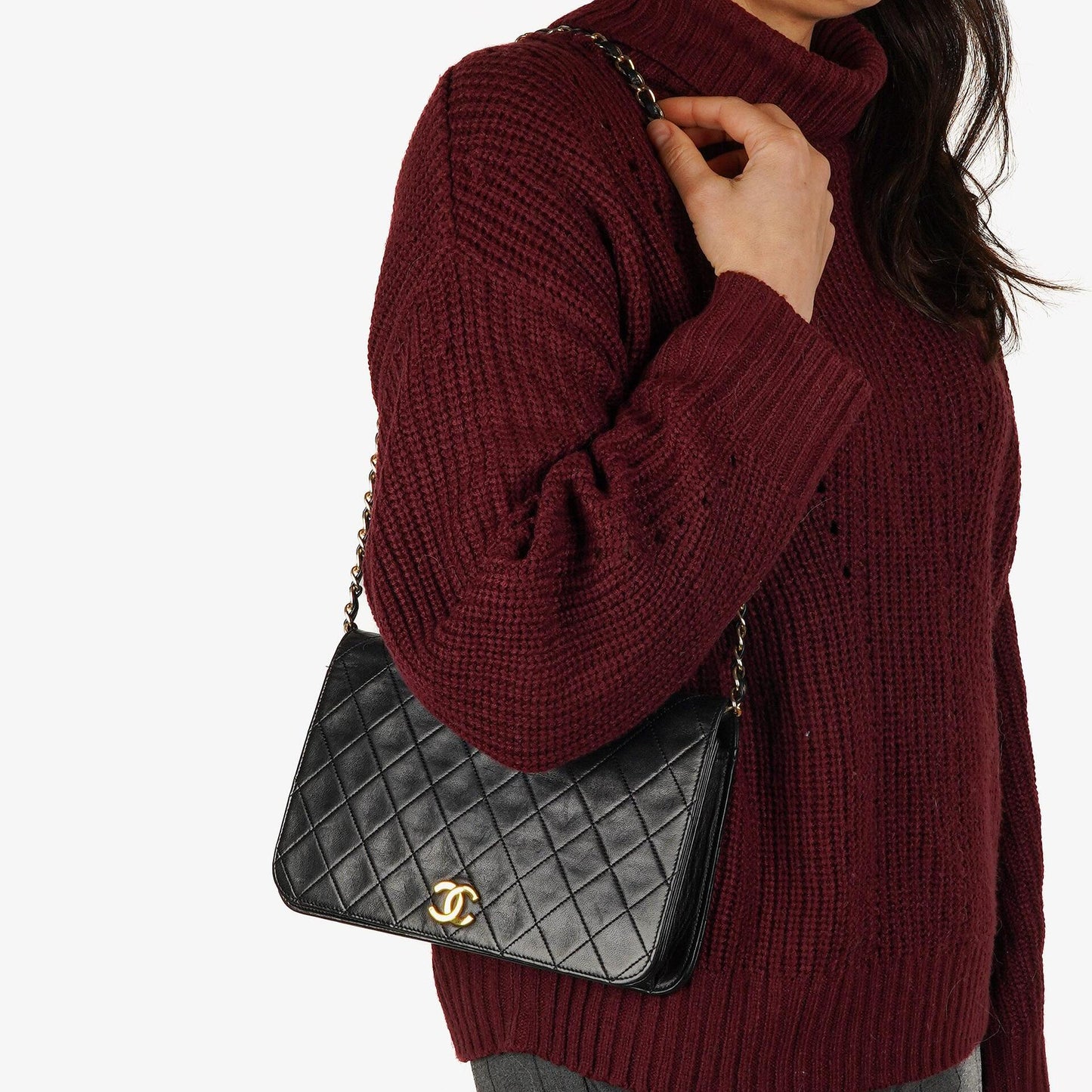 Chanel Classic Full Flap Tasche Schwarz Stepp-Lammleder 24K vergoldete Beschläge