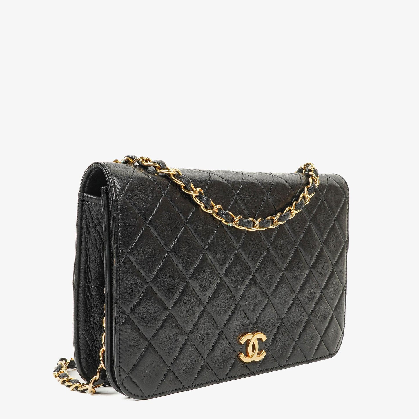 Chanel Classic Full Flap Tasche aus schwarzem gestepptem Lammleder mit 24K vergoldeter Hardware