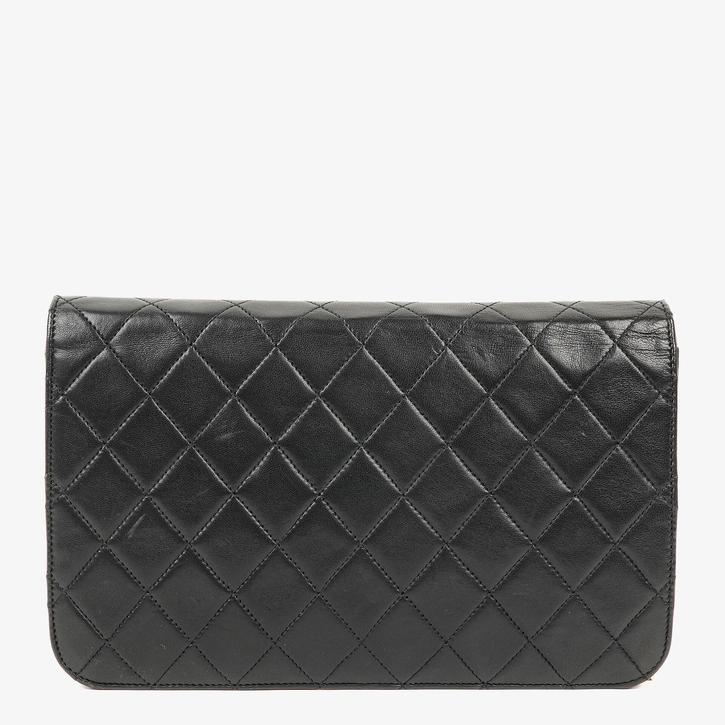 Chanel Classic Full Flap Tasche aus schwarzem gestepptem Lammleder mit 24K vergoldeter Hardware