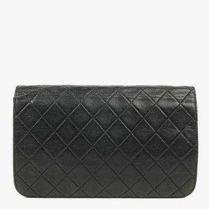 Chanel Classic Full Flap Tasche aus schwarzem gestepptem Lammleder mit 24K vergoldeter Hardware