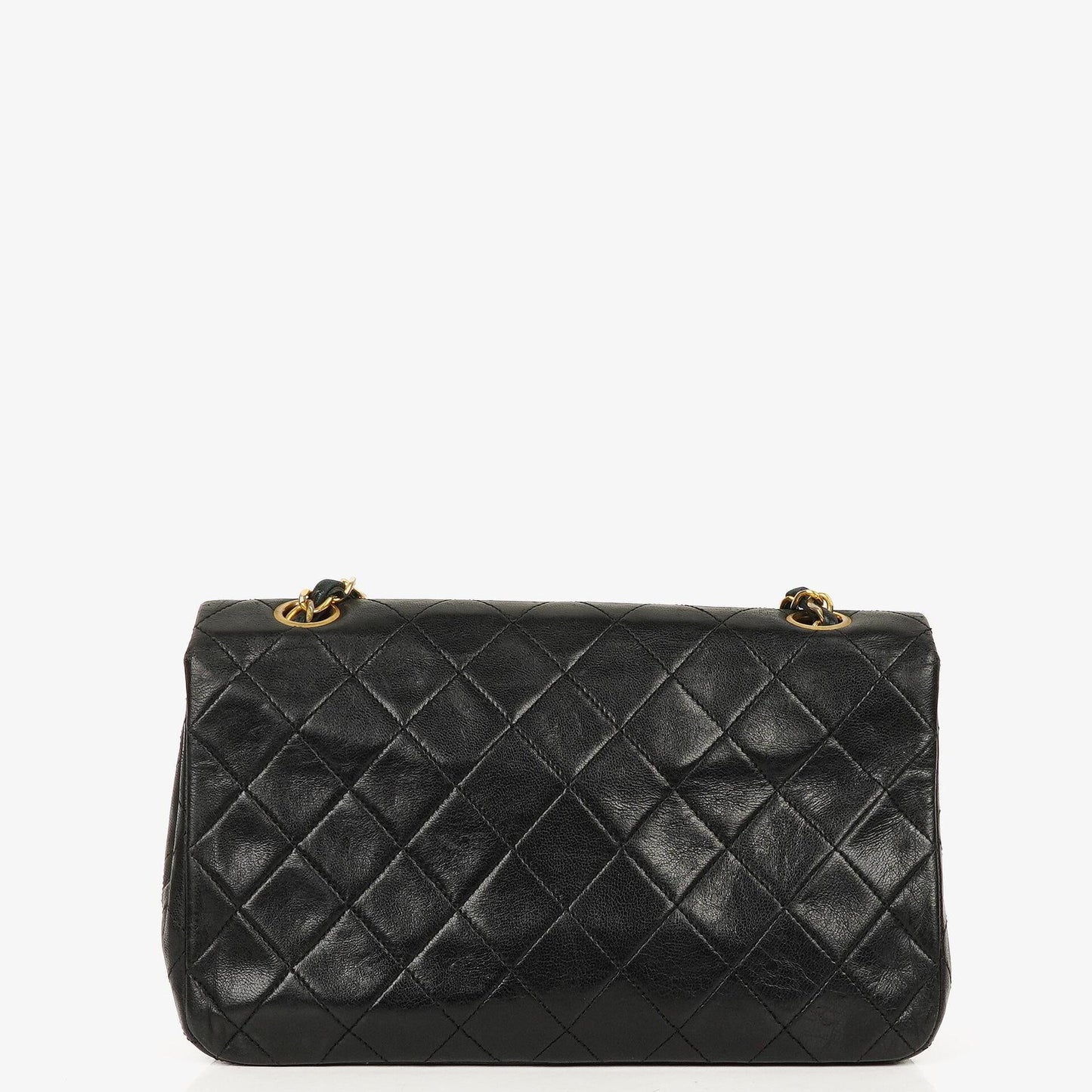 Chanel Classic Full Flap Tasche aus schwarzem gestepptem Lammleder mit 24K vergoldeten Beschlägen