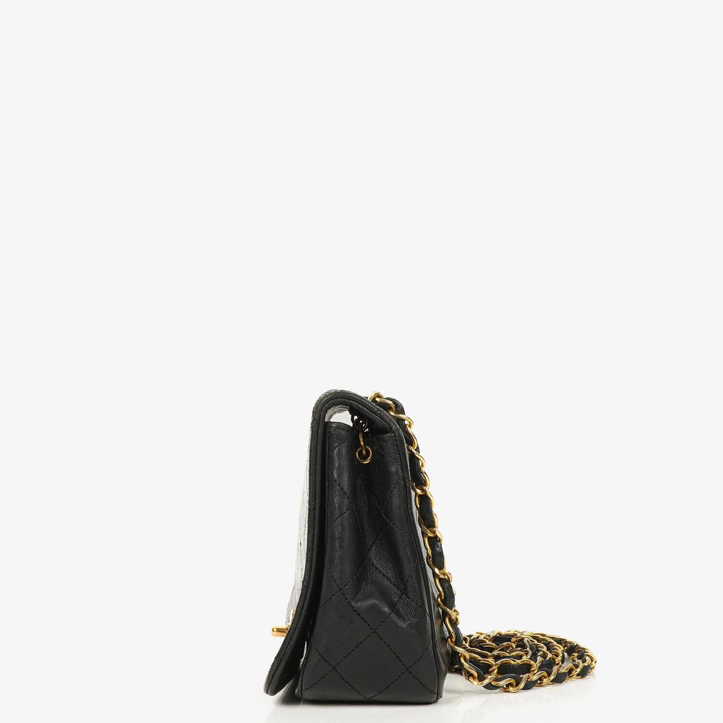 Chanel Classic Full Flap Tasche aus schwarzem gestepptem Lammleder mit 24K vergoldeten Beschlägen