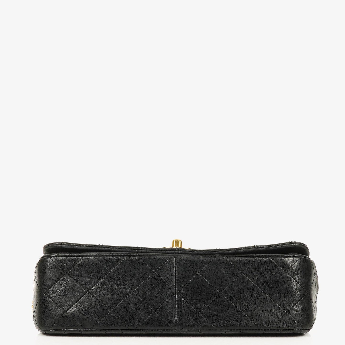 Chanel Classic Full Flap Tasche aus schwarzem gestepptem Lammleder mit 24K vergoldeten Beschlägen