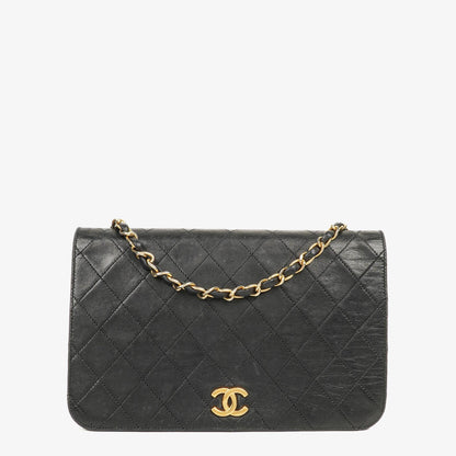 Chanel Classic Full Flap Tasche aus schwarzem gestepptem Lammleder mit 24K vergoldeten Beschlägen