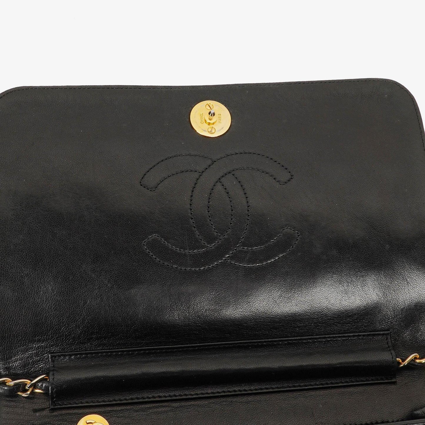 Chanel Classic Full Flap Tasche aus schwarzem gestepptem Lammleder mit 24K vergoldeten Beschlägen