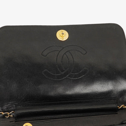 Chanel Classic Full Flap Tasche aus schwarzem gestepptem Lammleder mit 24K vergoldeten Beschlägen
