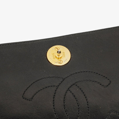 Chanel Classic Full Flap Tasche aus schwarzem gestepptem Lammleder mit 24K vergoldeten Beschlägen